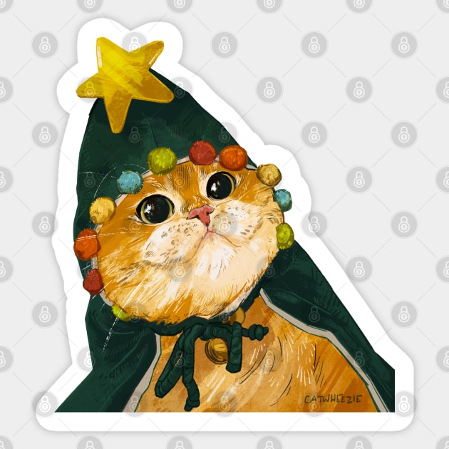 Christmas Tree Cat Hat! Sticker by Catwheezie